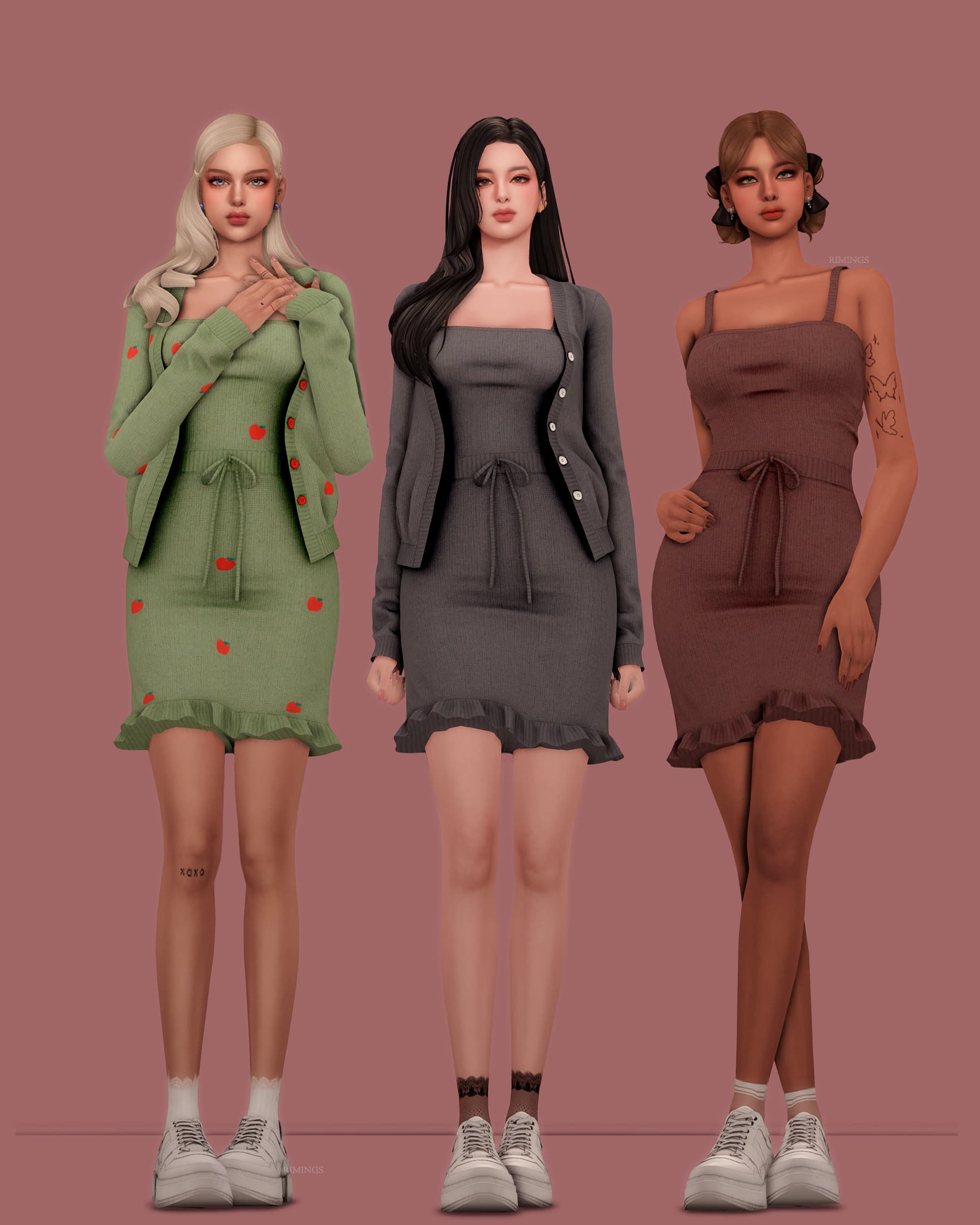 Галерея мода Сет платьев Knit Cardigan & Strap Knit Dress #1